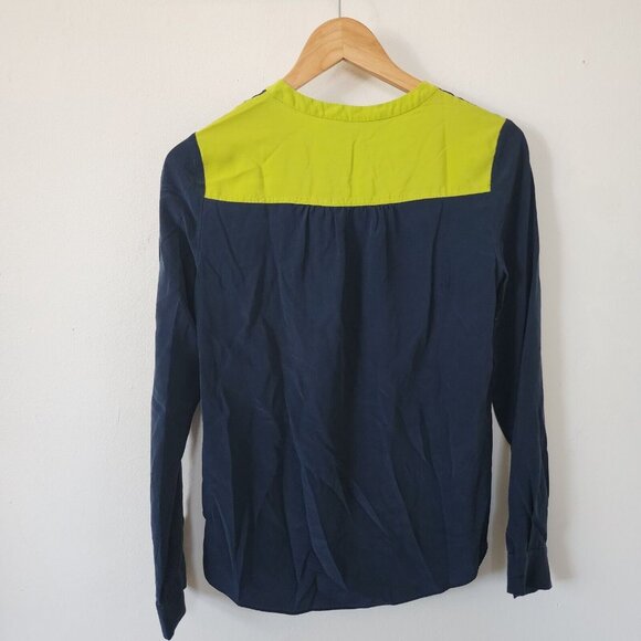 Diane Von Furstenberg Silk Shirt Solid Blue Green 4 Long Sleeve - Picture 4 of 5